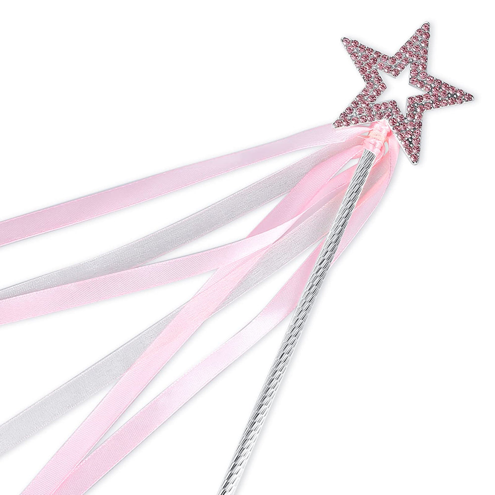 Lovelyshop pink crystal star wand with ribbon for imaginative play and dress-up