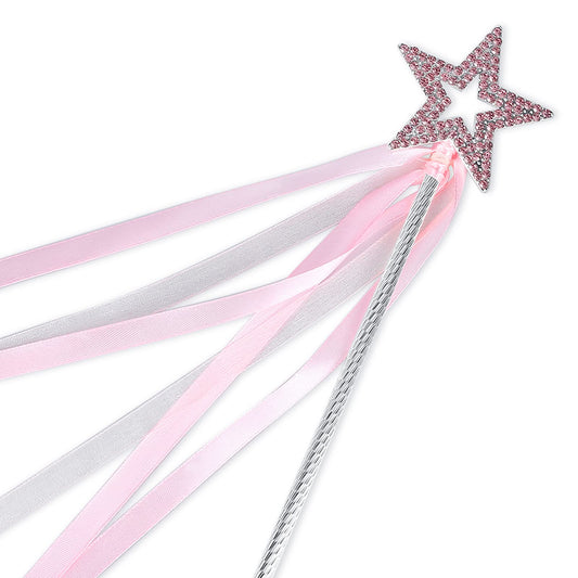 Lovelyshop pink crystal star wand with ribbon for imaginative play and dress-up