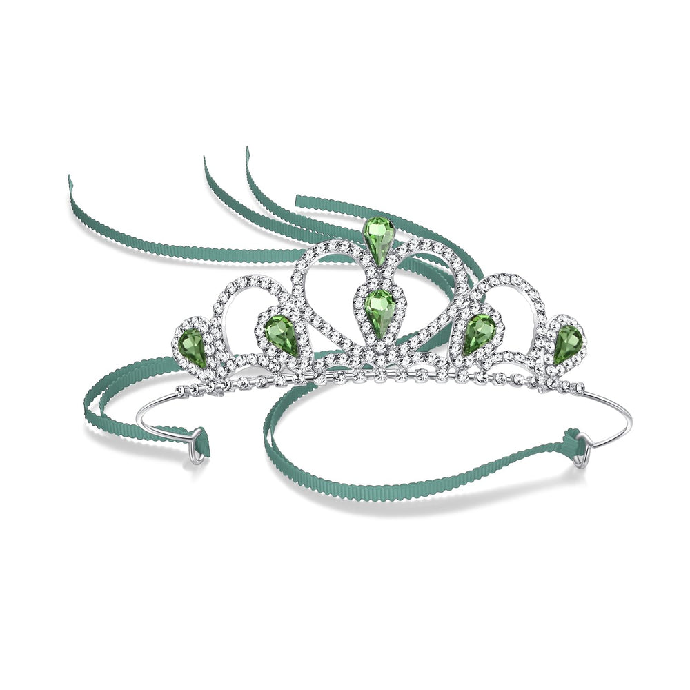 Lovelyshop Princess Tiara Crown with green gem, front view, ideal for birthday photos.