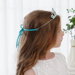 Lovelyshop Princess Tiara Crown ribbon-adjustment feature demonstrates secure fit.