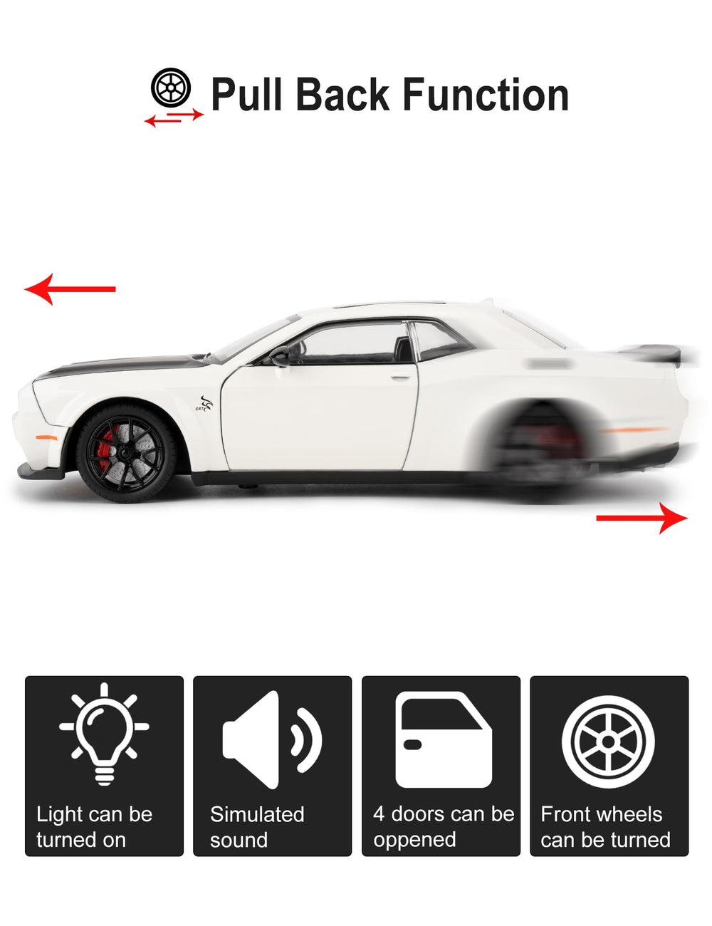 LovePosely 1/24 Dodge Challenger Hellcat side view shows sleek silhouette for shelves