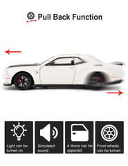 LovePosely 1/24 Dodge Challenger Hellcat side view shows sleek silhouette for shelves
