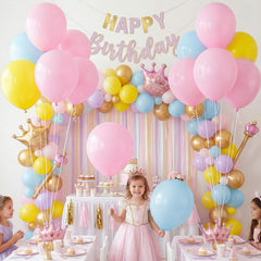 LovesTown baby shower backdrop idea with soft pink balloons