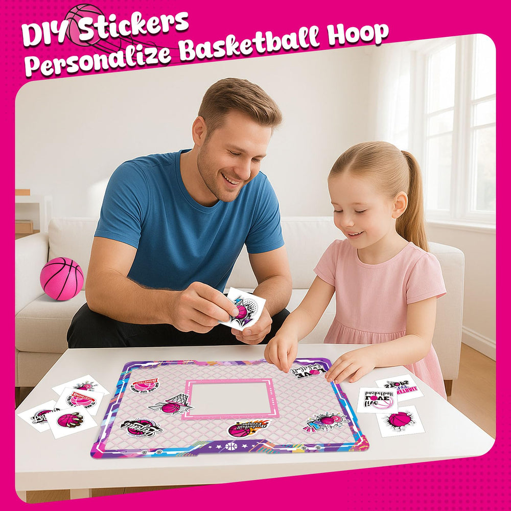 LovesTown pink mini hoop with electronic scoreboard for instant scoring feedback