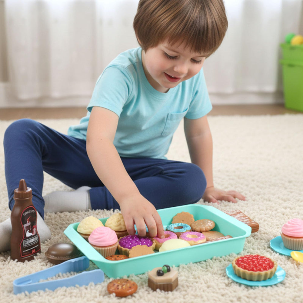 Lovestown pretend-play desserts kids dining tray plate spoon for tea party setups and serving pretend meals