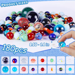 LovesTown varied sizes glass marbles 0.55 to 1.4 inches ideal for diverse marble games