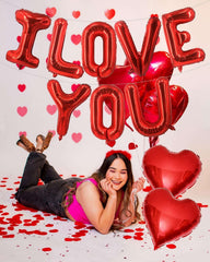 Lovoir I LOVE YOU letters balloon close-up highlights glossy metallic finish.