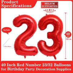 Lovoir red foil 23-number balloon with straw for easy inflation