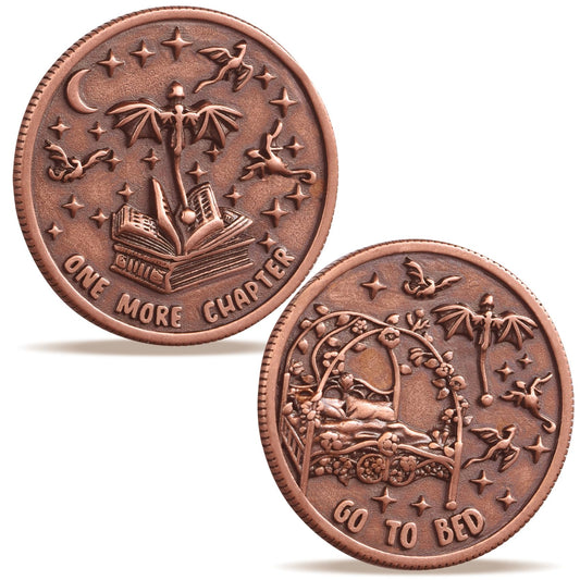 LParkin One More Chapter coin front engraving with scenes for book lovers.