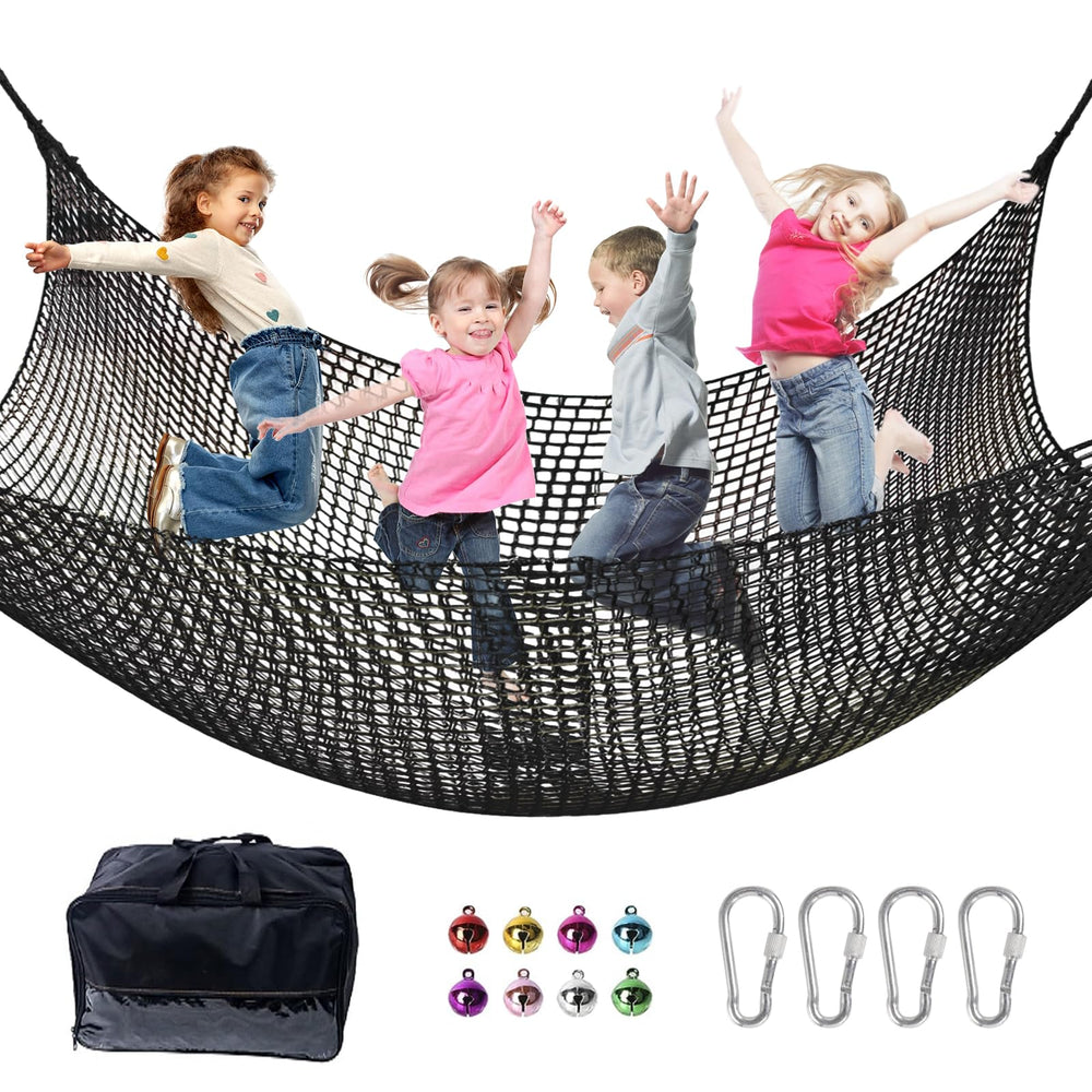 LPIW climbing net in a 9.9ft square area enabling versatile backyard play
