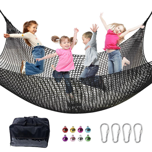 LPIW climbing net in a 9.9ft square area enabling versatile backyard play