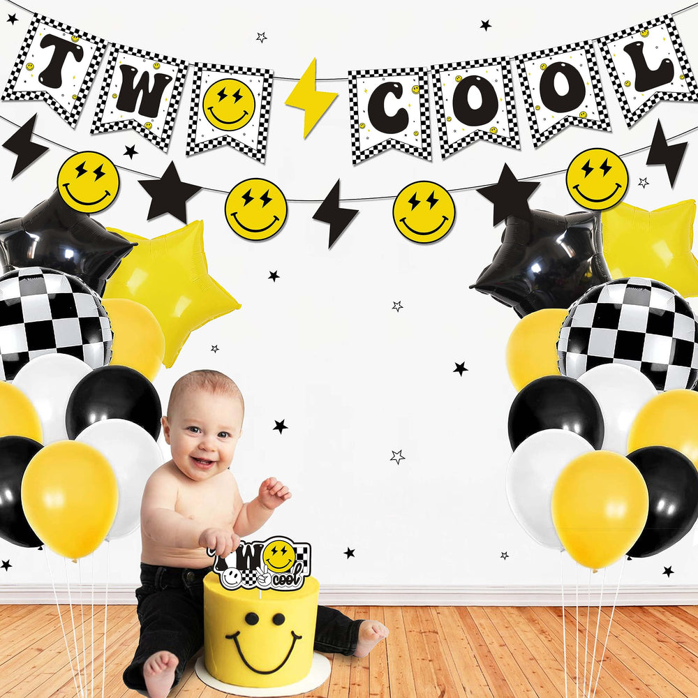 Lsaepon two-cool dude party decor setup creates a cohesive theme.