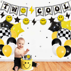 Lsaepon two-cool dude party decor setup creates a cohesive theme.