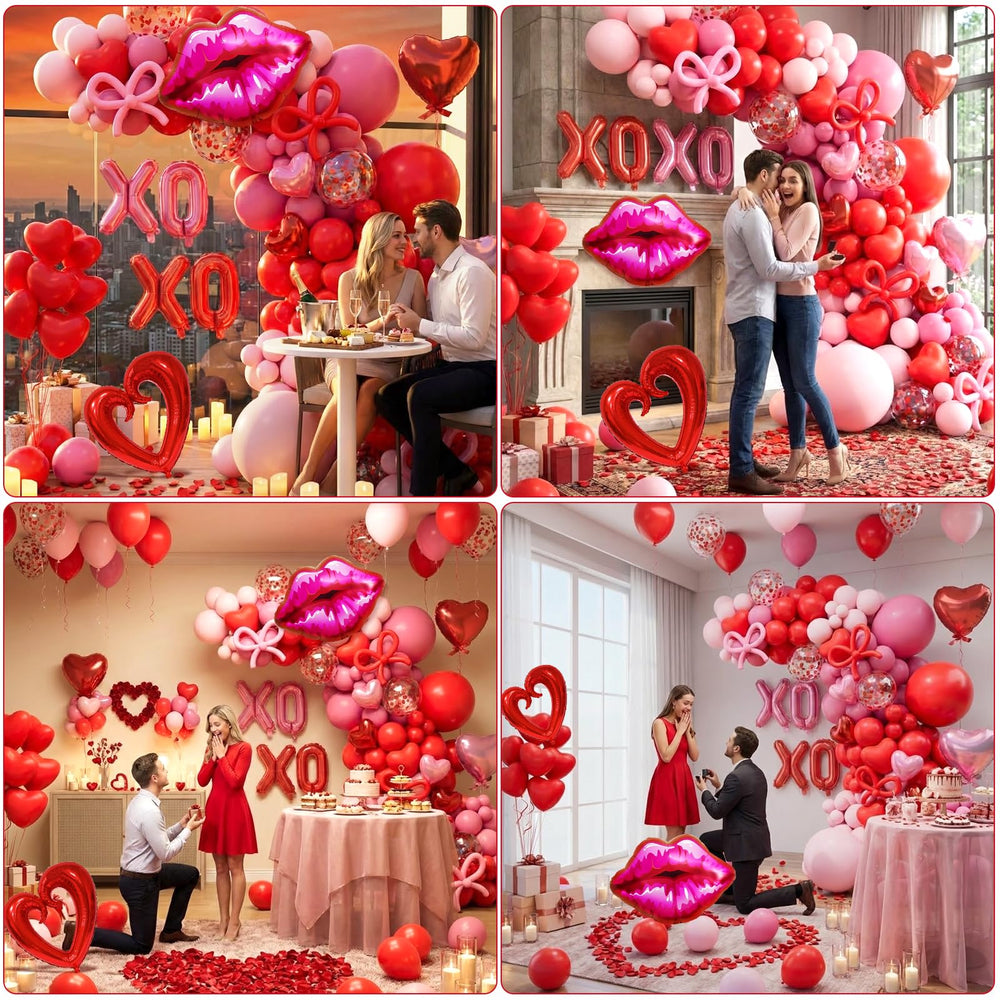 LSYBBDECOO lip foil balloon enhances the romantic centerpiece.