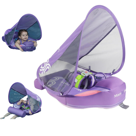 Luckclubtojoy Mambobaby Float with sun canopy provides UPF 50+ protection for sunny days.