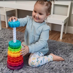 LUCKFUTURE spinning disks stack demo promotes hand-eye coordination during stack-and-rotate play.