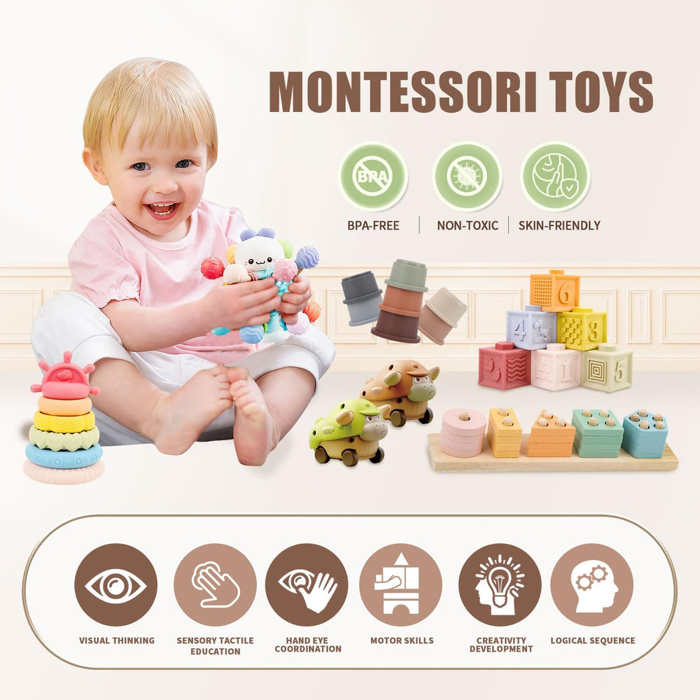 LUCKFUTURE teething toys atom shape provide soothing relief and tactile exploration.