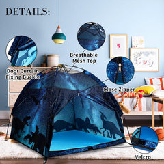 Lucky Castle Kids Play Tent interior measures 47 by 47 inches for 2-3 kids.