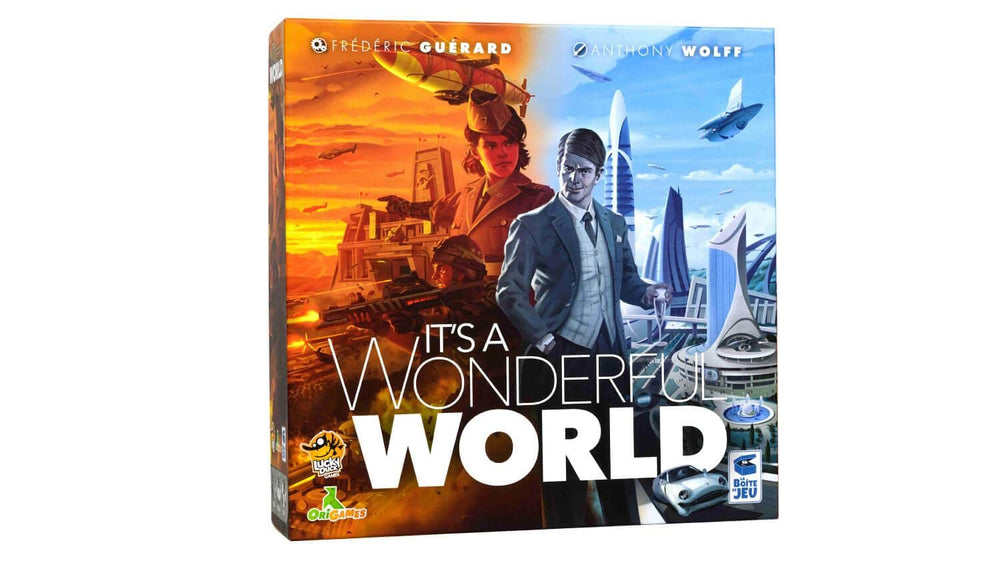 Lucky Duck Games It’s A Wonderful World box cover showing epic strategy mood for families and players