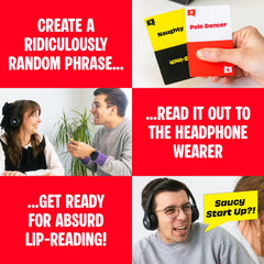 A player wearing Lucky Egg Sorry What headphones lip-reads a phrase.