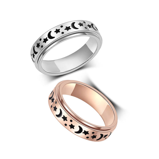 LuckyAmor anxiety ring front view with moon and star band for mood enhancement