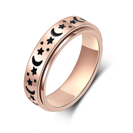 LuckyAmor Anxiety Ring for Women with Moon Star motif, a discreet fidget to ease everyday stress.