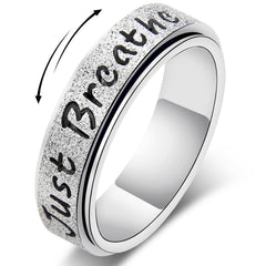 LuckyAmor Just Breathe ring with hollowed design promotes mindful fidgeting during daily routines.