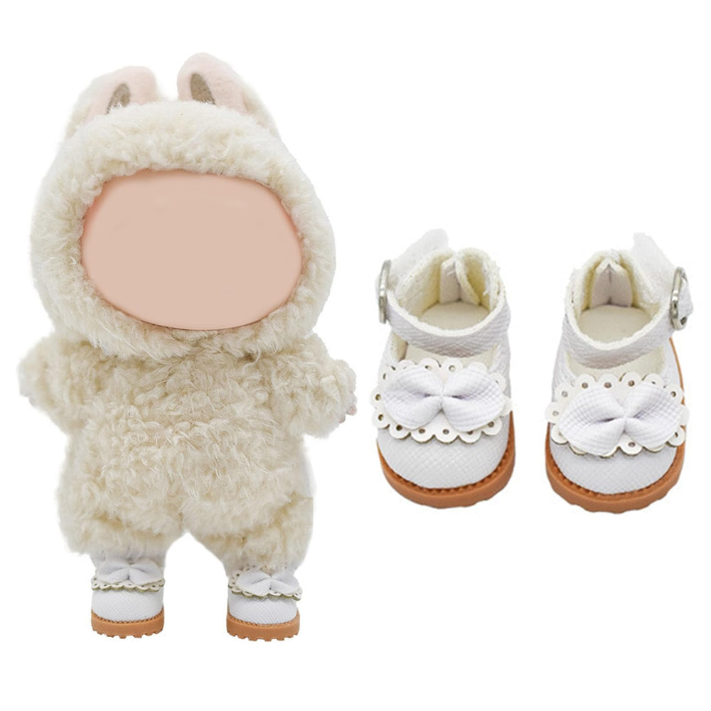 Lukax mini doll shoes with white bow, front view for stylish doll outfits.