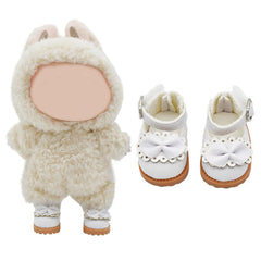 Lukax mini doll shoes with white bow, front view for stylish doll outfits.