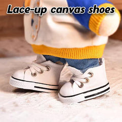 Lukax mini doll shoes lace-up canvas sneakers front view in white, stylish yet easy to wear