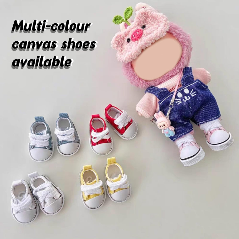 Lukax mini doll shoes lace-up canvas sneakers on a white doll, ready for gifting