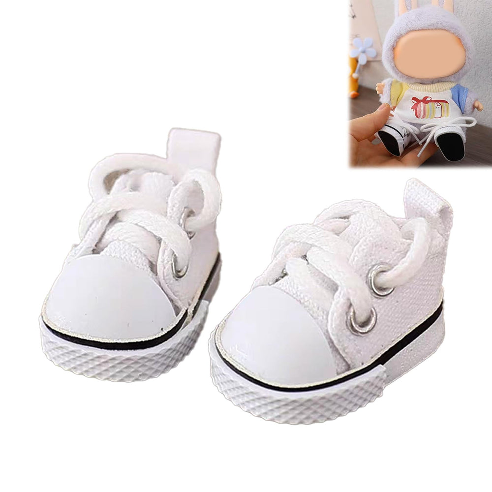 Lukax mini doll shoes lace-up canvas sneakers side view in white for stable play