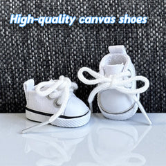Lukax mini doll shoes lace-up canvas sneakers top view in white, ideal for quick outfit changes