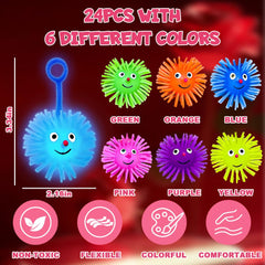 LUKBERA 24-pack LED Puffer Balls glow green, perfect for group activities and calming sensory play.