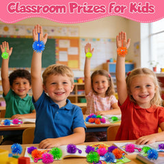 LUKBERA 24-pack LED Puffer Balls glow pink, engaging kids during classroom activities and celebrations.