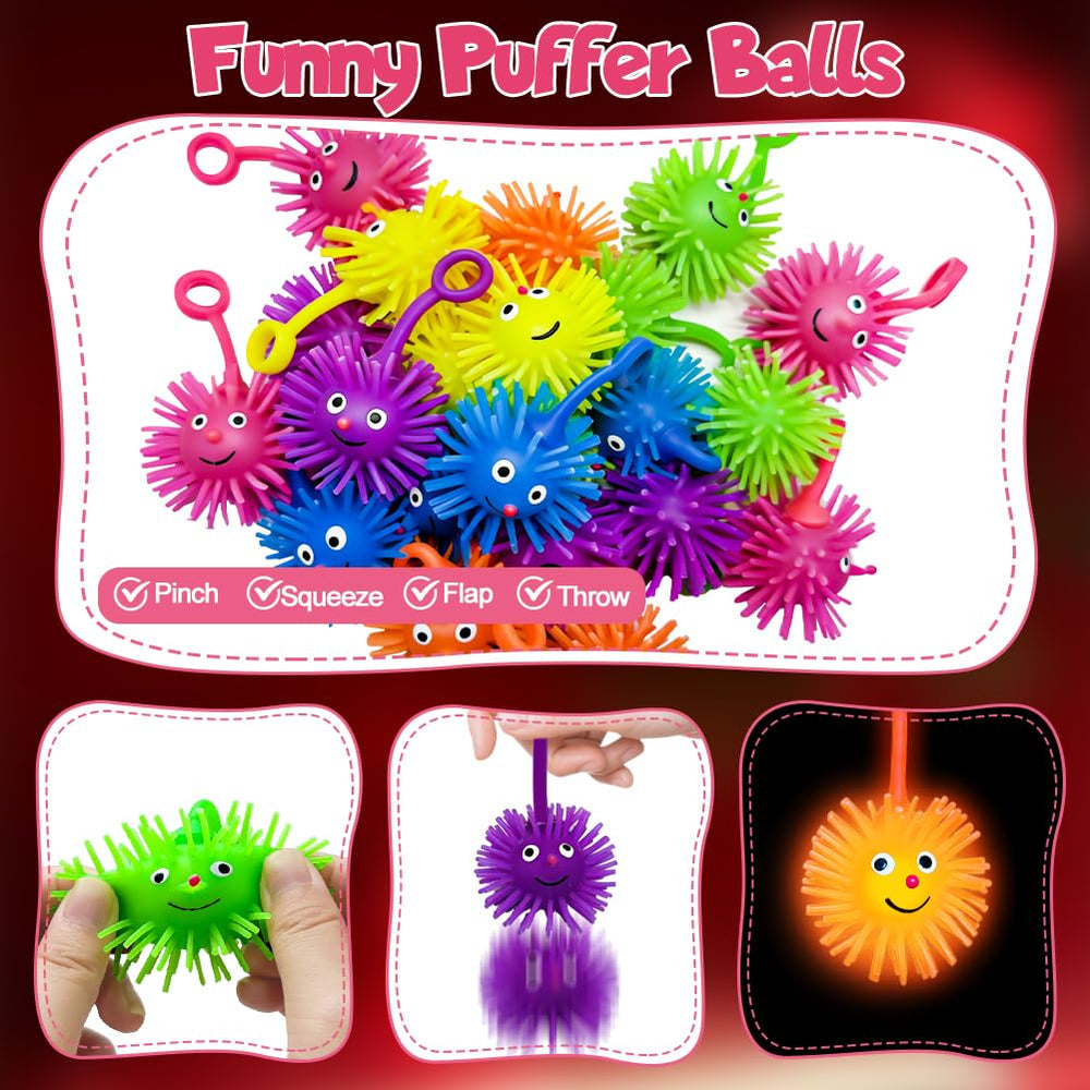 LUKBERA 24-pack LED Puffer Balls glow purple, adds bright flair to events and classroom games.