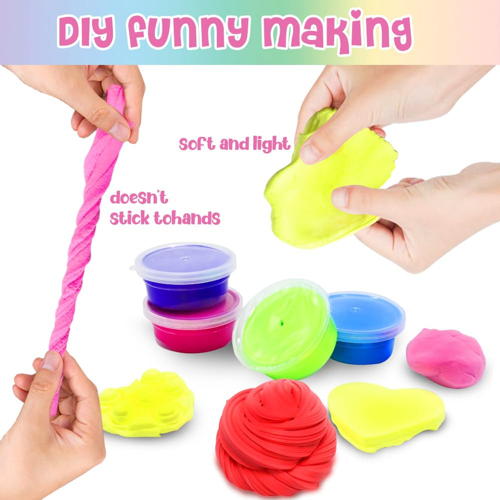 Kids’ hands mold LUKBERA butter slime, encouraging creative play and fine motor skills.