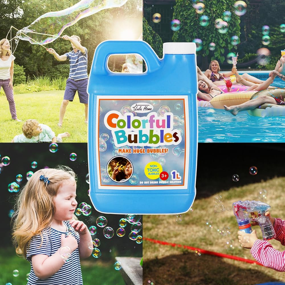 Lulu Home family gathering bubbles under bright sun for outdoor fun.