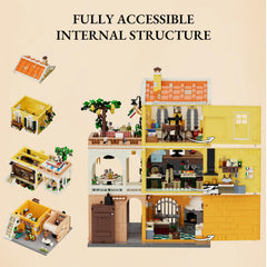Lumibricks brass-accented kitchen highlights authentic prep areas