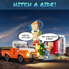 Lumibricks City Sunset-Stopover pull-over area highlights nostalgic travel moments