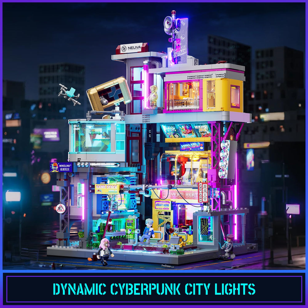 Lumibricks Cyberpunk 23 light points with neon signs enhance ambiance.