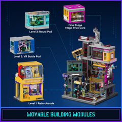 Lumibricks Cyberpunk elevator enables multi-level, dynamic play scenarios.