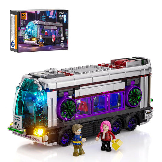 Lumibricks Cyberpunk Future-Bus in ground-drive mode for display and play