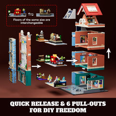 Lumibricks dollhouse interior revealed with detachable facade for easy access and play.