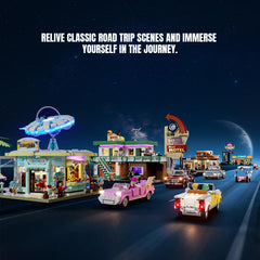 Lumibricks Interstellar Diner baseplate opened to reveal full interior details.