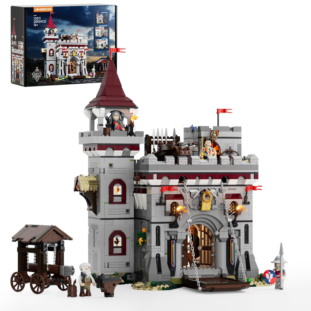 Lumibricks Medieval Castle Armory front view, ideal centerpiece for dioramas and display.