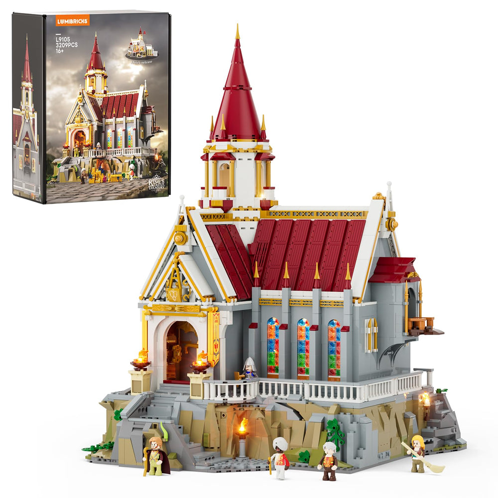 Lumibricks Medieval King's Castle Treasury with lighting for evening display