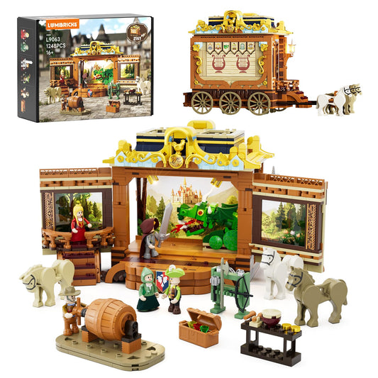 Lumibricks Medieval Troupe Carriage exterior showcases authentic medieval charm for imaginative display