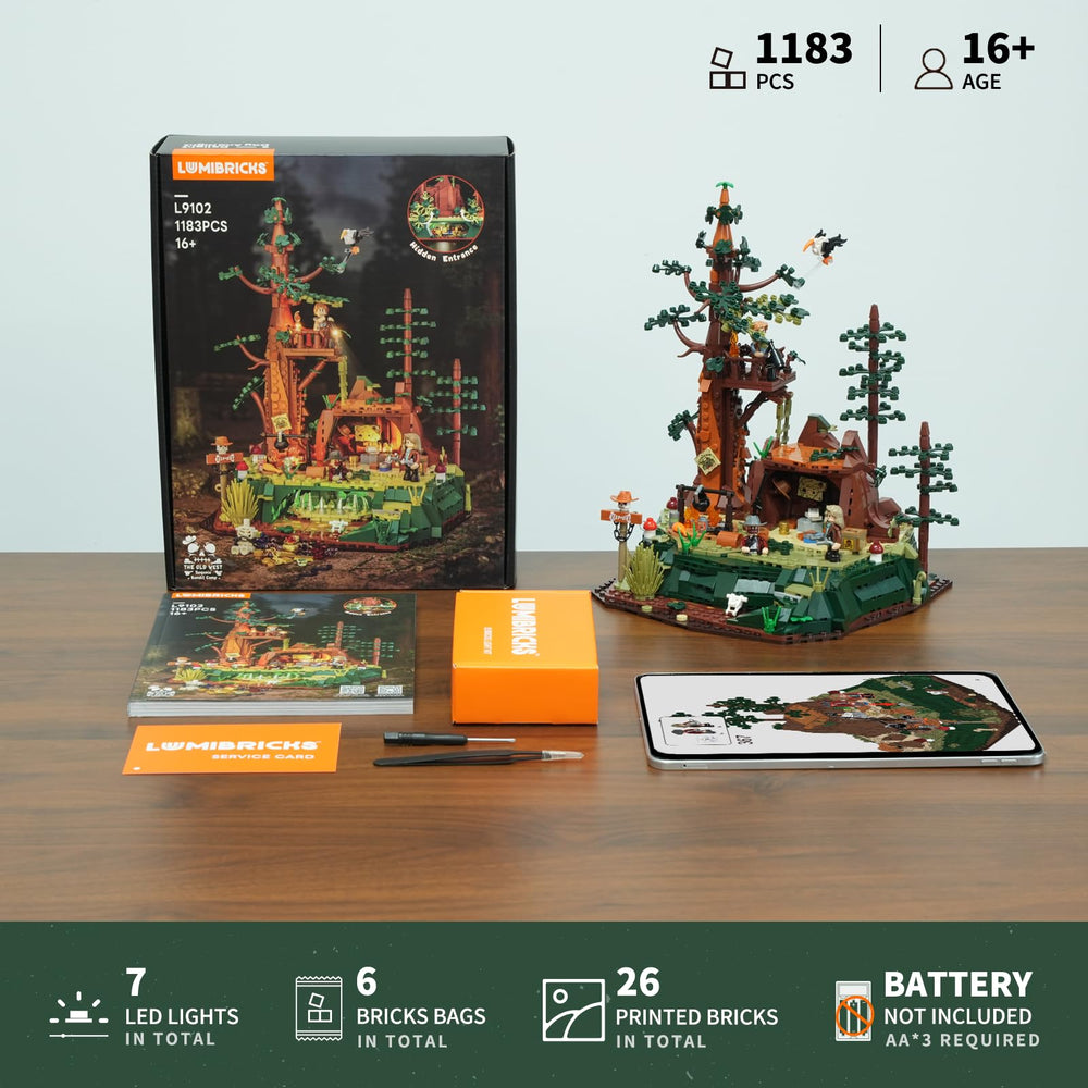 Lumibricks rotating log and treasure cave adding dynamic action to build