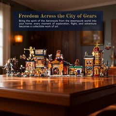 Lumibricks Sky-Lane Vendor cart adds atmospheric detail for authentic scenes.
